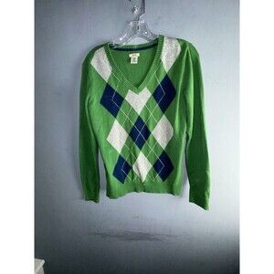 Izod Argyle Women's Sweater Green Blue Medium Preppy Old Money Golf Classic City